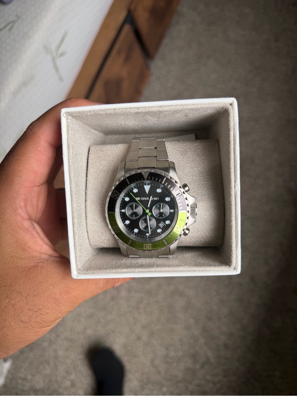 Michael Kors Men's Stainless Steel Chronograph Watch with Green Accents